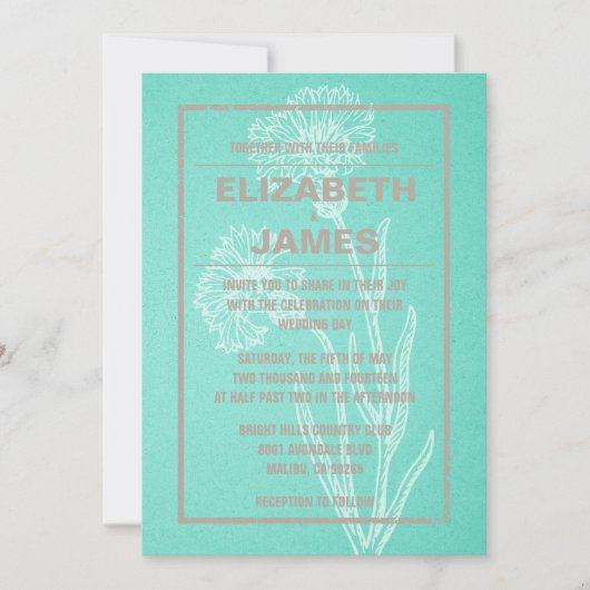 Rustische  Turquoise Wedding Invitations Kaart (Voorkant)