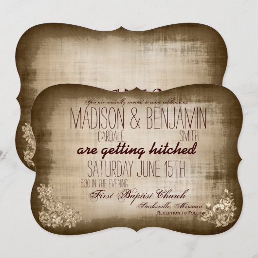 Rustische  Typografie Wedding Invitations Kaart (Voorkant / Achterkant)