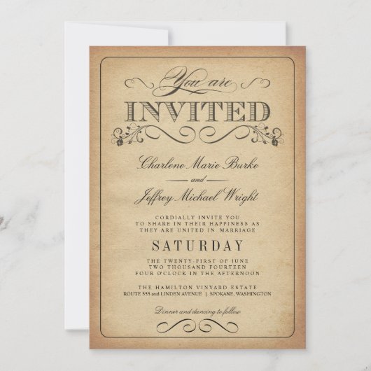 Rustische  Typografie Wedding Invitations Kaart (Voorkant)