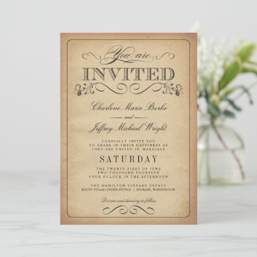 Rustische Typografie Wedding Invitations Kaart (Staand voorkant)