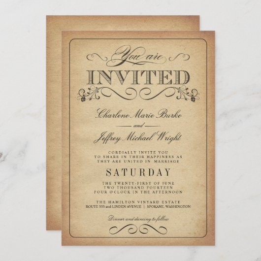 Rustische Typografie Wedding Invitations Kaart (Voorkant / Achterkant)