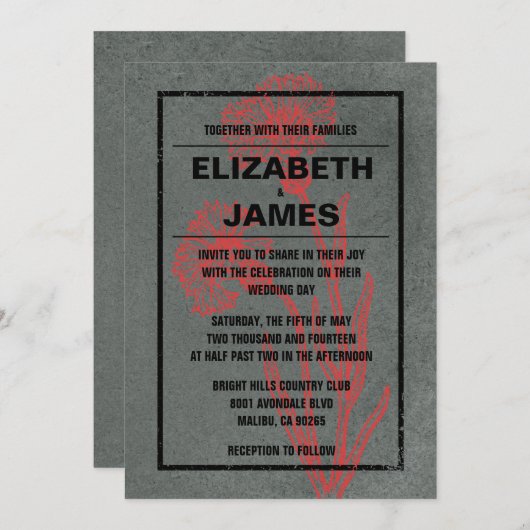 Rustische  uitnodiging tot het trekken van rode en (Voorkant / Achterkant)