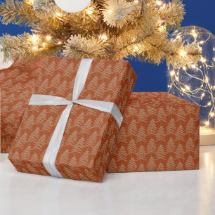 Rustische vakantie dennenboom patroon roest goudbr cadeaupapier