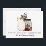 Rustische vakantiekaart voor Snowman en Berries Feestdagenkaart<br><div class="desc">Rustic Country Snowman and Berries Holiday Kaart - Deze rustieke country Christmas Kaart beschikt over een grillige, primitieve land sneeuwpop met een pot van peperkoekkoekjes en takjes hulst en bessen. Onze tekst luidt: "Have yourself a Merry Little Christmas" en is aangepast met uw familie- of bedrijfsnaam. Onze kaart is perfect...</div>