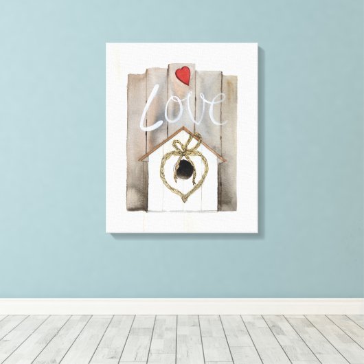 Rustische Valentijn Birdhouse Canvas Afdruk (Insitu (Houten vloer))