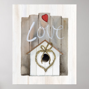 Rustische Valentijn Birdhouse Poster