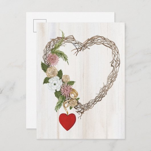 Rustische Valentijn Heart Wreath I Briefkaart (Voorkant / Achterkant)