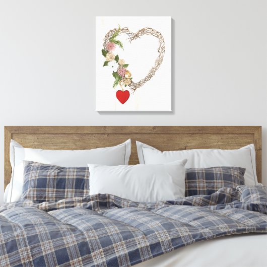 Rustische Valentijn Heart Wreath I Canvas Afdruk (Insitu (Slaapkamer))