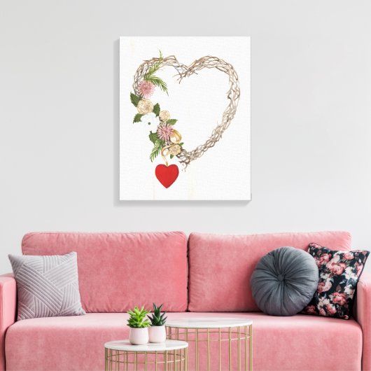 Rustische Valentijn Heart Wreath I Canvas Afdruk (Insitu (Woonkamer))