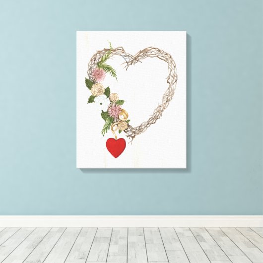 Rustische Valentijn Heart Wreath I Canvas Afdruk (Insitu (Houten vloer))
