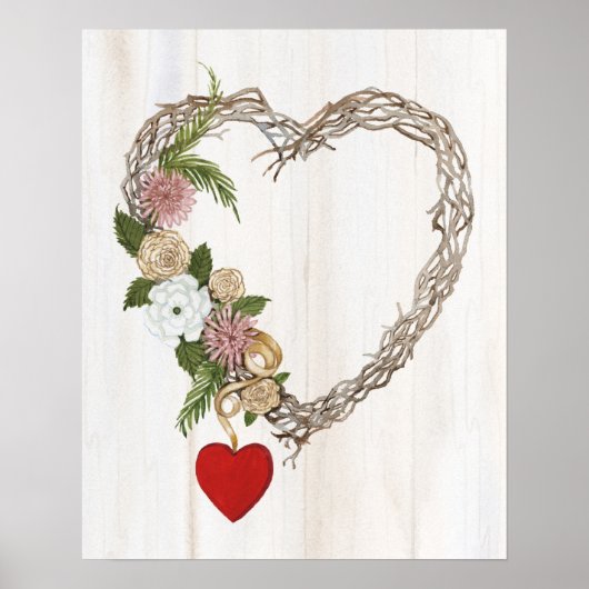Rustische Valentijn Heart Wreath I Poster (Voorkant)
