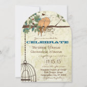 Rustische vedervogels die op een boombruiloft zitt kaart (Voorkant)