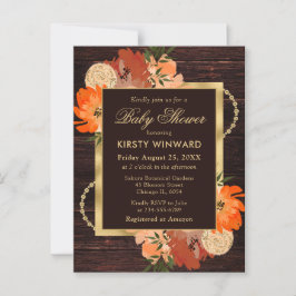 Rustische Verbrand Oranje Herfst Bloemen Baby Show Briefkaart