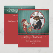 Rustische Vintage Elf Red Green Kaart met kerstmis (Voorkant / Achterkant)