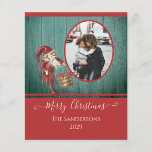 Rustische Vintage Elf Red Green Kaart met kerstmis