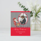 Rustische Vintage Elf Red Green Kaart met kerstmis (Staand voorkant)