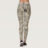 Rustische Vintage Krantenpatchworkcollage Leggings (Achterkant)