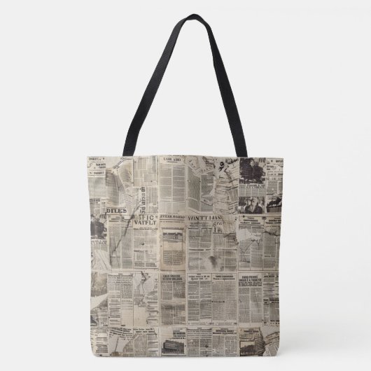 Rustische Vintage Krantenpatchworkcollage Tote Bag (Voorkant)