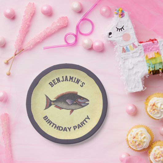 -Rustische Vissende-vogelpartij Papieren Bordje (Feest)