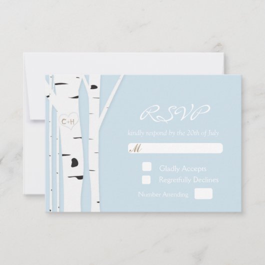 Rustische vogelboom - Heart Icy Blue Wedding RSVP  (Voorkant)