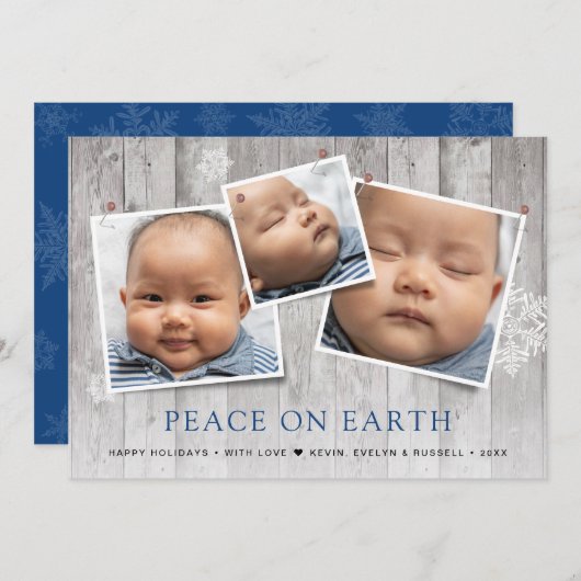 Rustische vrede op aarde 3 gefingeerde foto's feestdagenkaart (Voorkant / Achterkant)