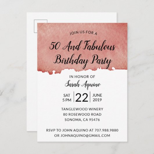 Rustische Waterverf 50 en feestdag Uitnodiging Briefkaart (Voorkant / Achterkant)