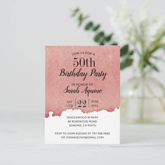 Rustische Waterverf 50e verjaardag Wijnthema Uitnodiging Briefkaart (Staand voorkant)