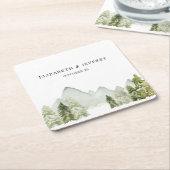 Rustische Waterverf bergen Pine Winter Wedding Na Kartonnen Onderzetters (Schuin)