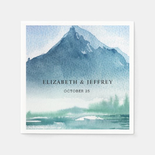 Rustische Waterverf bergen Pine Winter Wedding Na Servet (Voorkant)