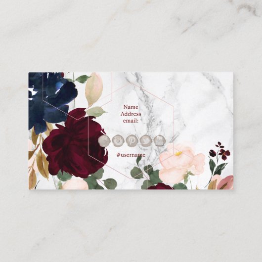 RUSTISCHE WATERVERF BURGUNDY+BLUSH VISITEKAARTJE (Achterkant)
