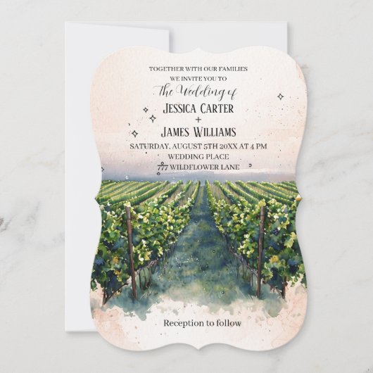 Rustische Waterverf Elegant Vineyard Wedding Kaart (Voorkant)