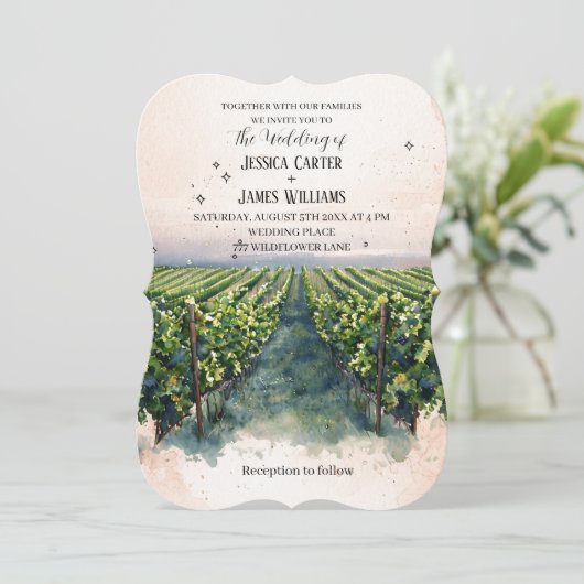 Rustische Waterverf Elegant Vineyard Wedding Kaart (Staand voorkant)