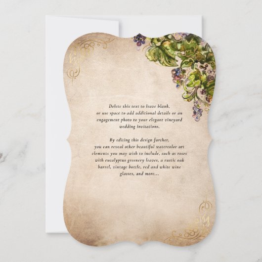 Rustische Waterverf Elegant Vineyard Wedding Kaart (Achterkant)