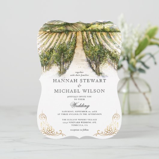 Rustische Waterverf Elegant Vineyard Wedding Kaart (Staand voorkant)