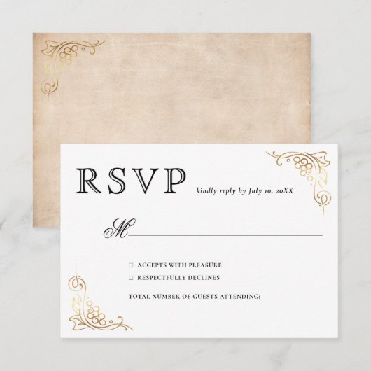 Rustische Waterverf Elegant Vineyard Wedding RSVP Kaartje (Voorkant / Achterkant)