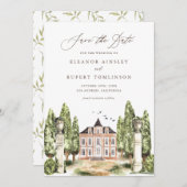 Rustische Waterverf Engels Manor House Save The Date (Voorkant / Achterkant)