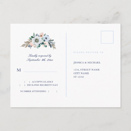 Rustische Waterverf Floral Hydrangea Wedding RSVP Briefkaart (Achterkant)