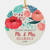 Rustische Waterverf Floral Pas getrouwd op maat Keramisch Ornament (Voorkant)