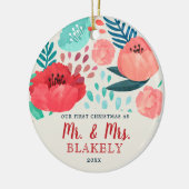 Rustische Waterverf Floral Pas getrouwd op maat Keramisch Ornament (Links)