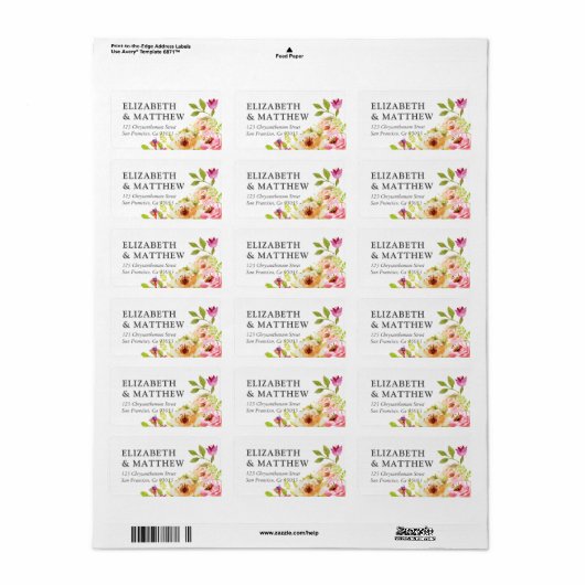 Rustische Waterverf Floral Wedding Etiket (Full Sheet)