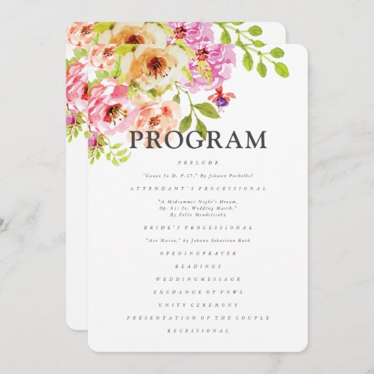 Rustische Waterverf Floral Wedding Programmakaart (Voorkant / Achterkant)