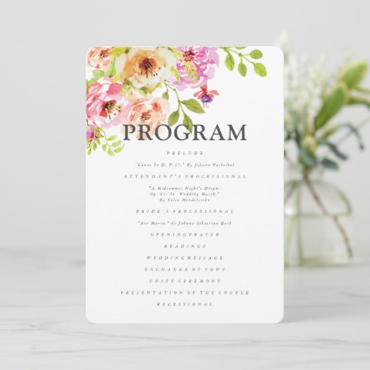 Rustische Waterverf Floral Wedding Programmakaart (Staand voorkant)