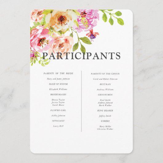 Rustische Waterverf Floral Wedding Programmakaart (Achterkant)