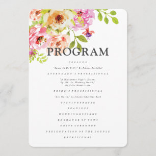 Rustische Waterverf Floral Wedding Programmakaart