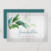 Rustische Waterverf Greenery Bridesmaid Cards Feestdagenkaart (Voorkant / Achterkant)