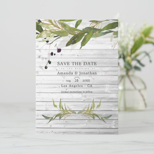 Rustische Waterverf Greenery Country Barn Wedding Save The Date (Staand voorkant)