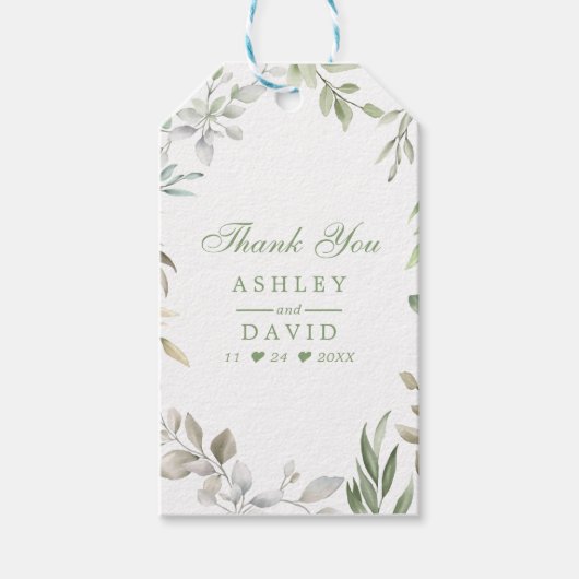 Rustische Waterverf Greenery Floral Cadeaulabel (Voorkant)