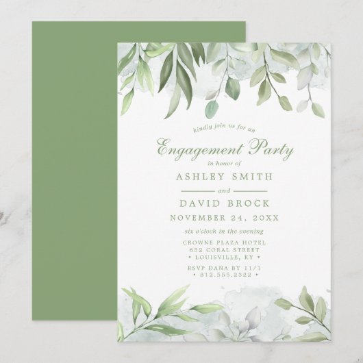 Rustische Waterverf Greenery Floral Engagement Par Kaart (Voorkant / Achterkant)