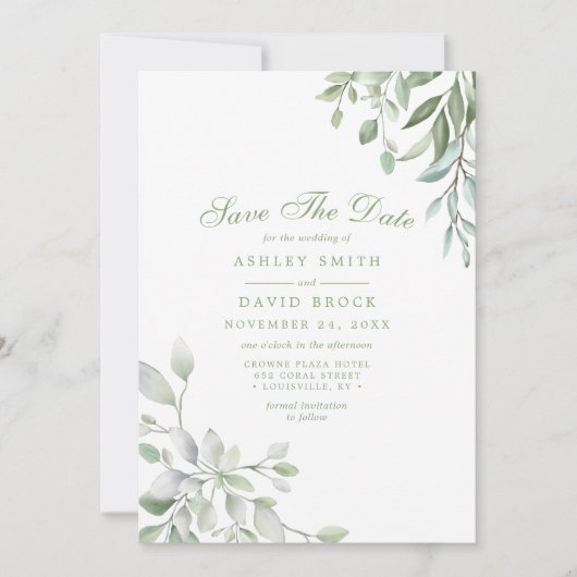 Rustische Waterverf Greenery Floral sparen de datu Save The Date (Voorkant)