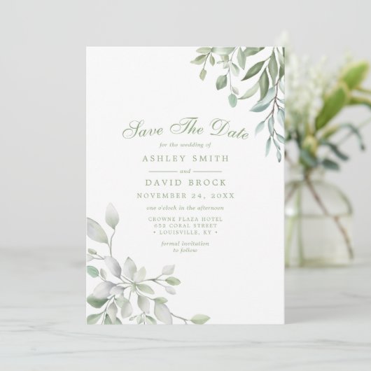 Rustische Waterverf Greenery Floral sparen de datu Save The Date (Staand voorkant)